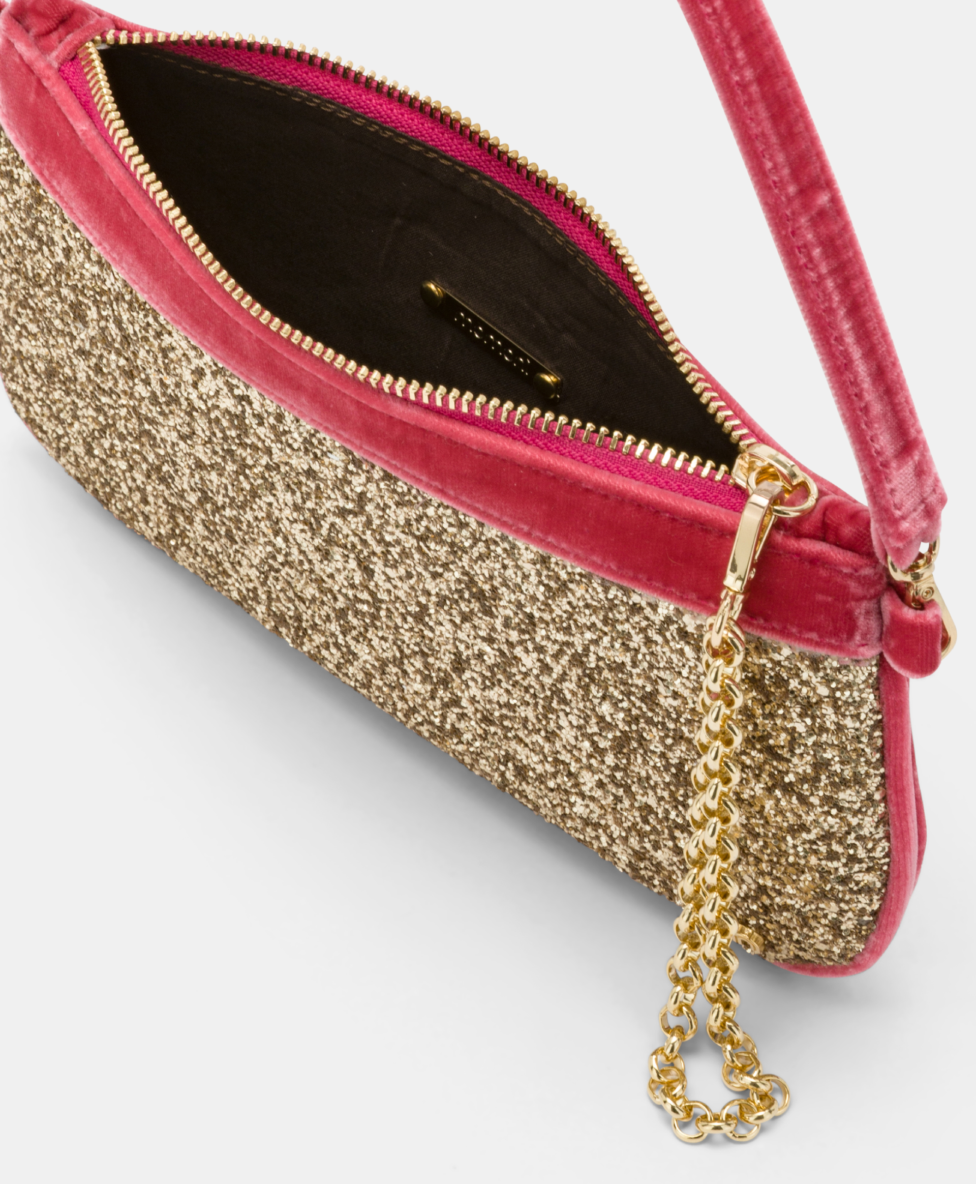MOMONI KUROI BIS BAG IN VELVET WITH GLITTER - BEGONIA PINK/GOLD - Momonì