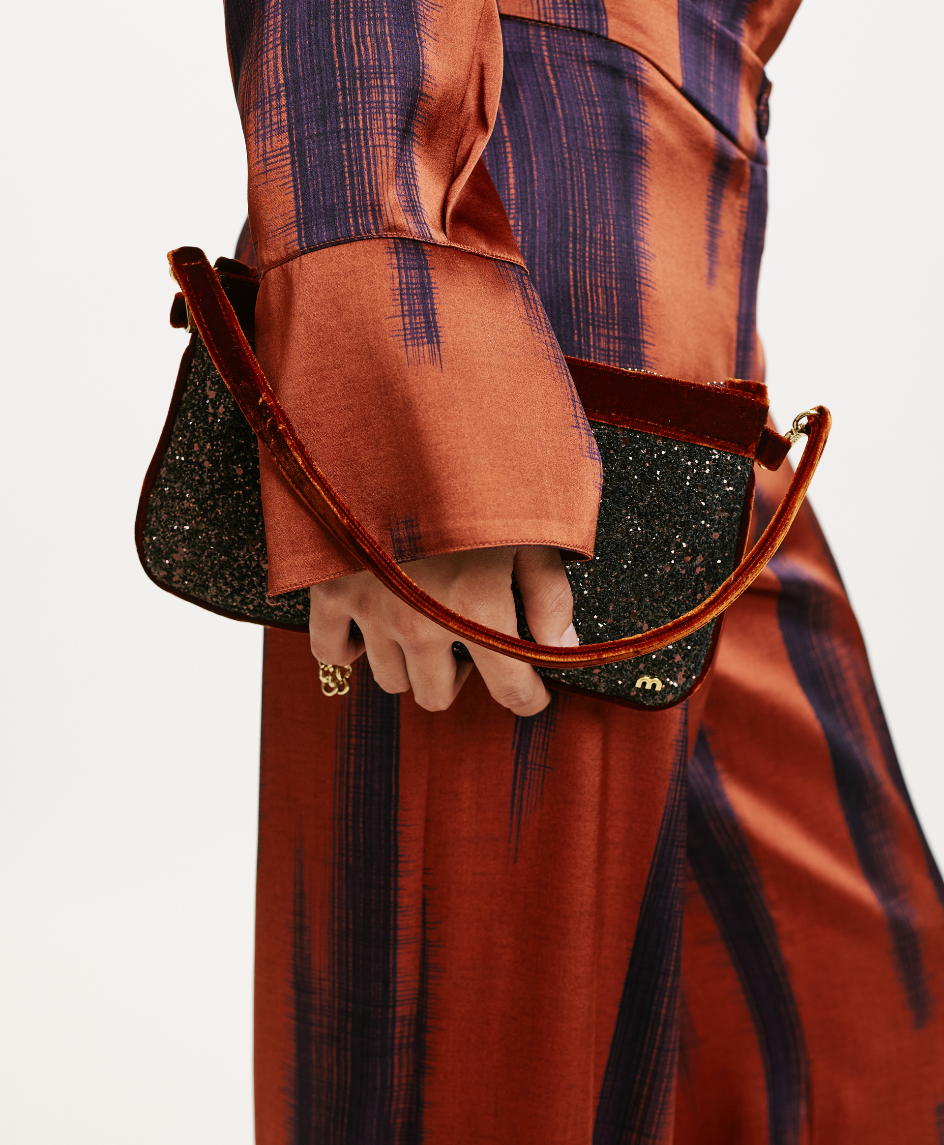 MOMONI KUROI BIS BAG IN VELVET WITH GLITTER - BRONZE/LEATHER - Shoes and accessories - Momonì