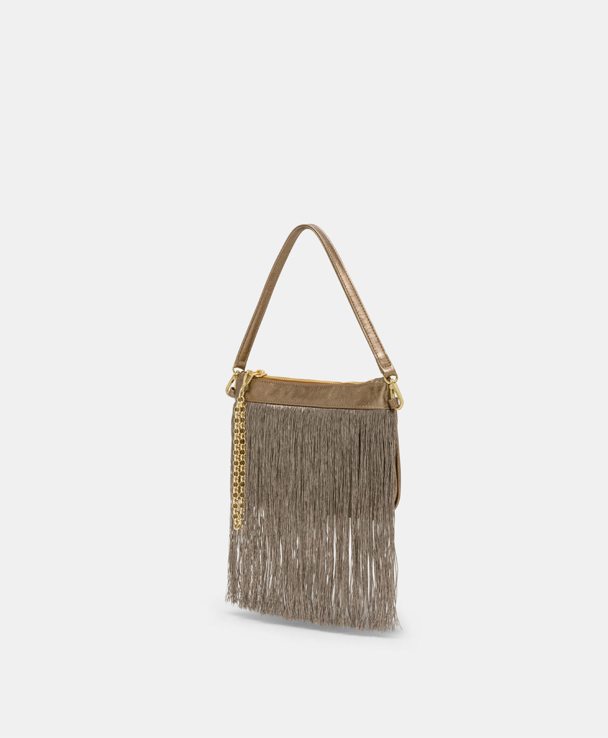 BORSE FRINGED IN ECOPELLE LAMINATA - BRONZO - Momonì