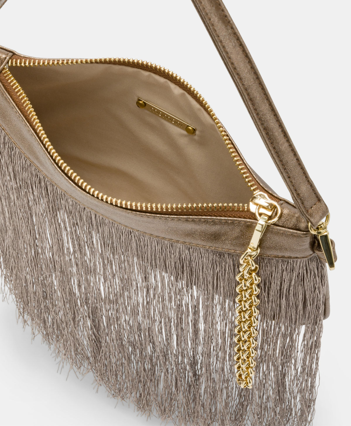 BORSE FRINGED IN ECOPELLE LAMINATA - BRONZO - Momonì