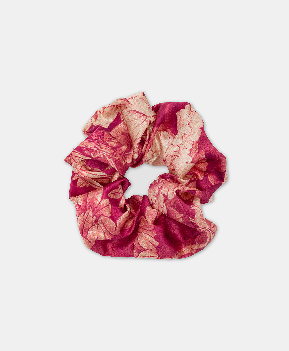 SCRUNCHIE IN PRINTED SILK - FUCHSIA/CREAM - Momonì