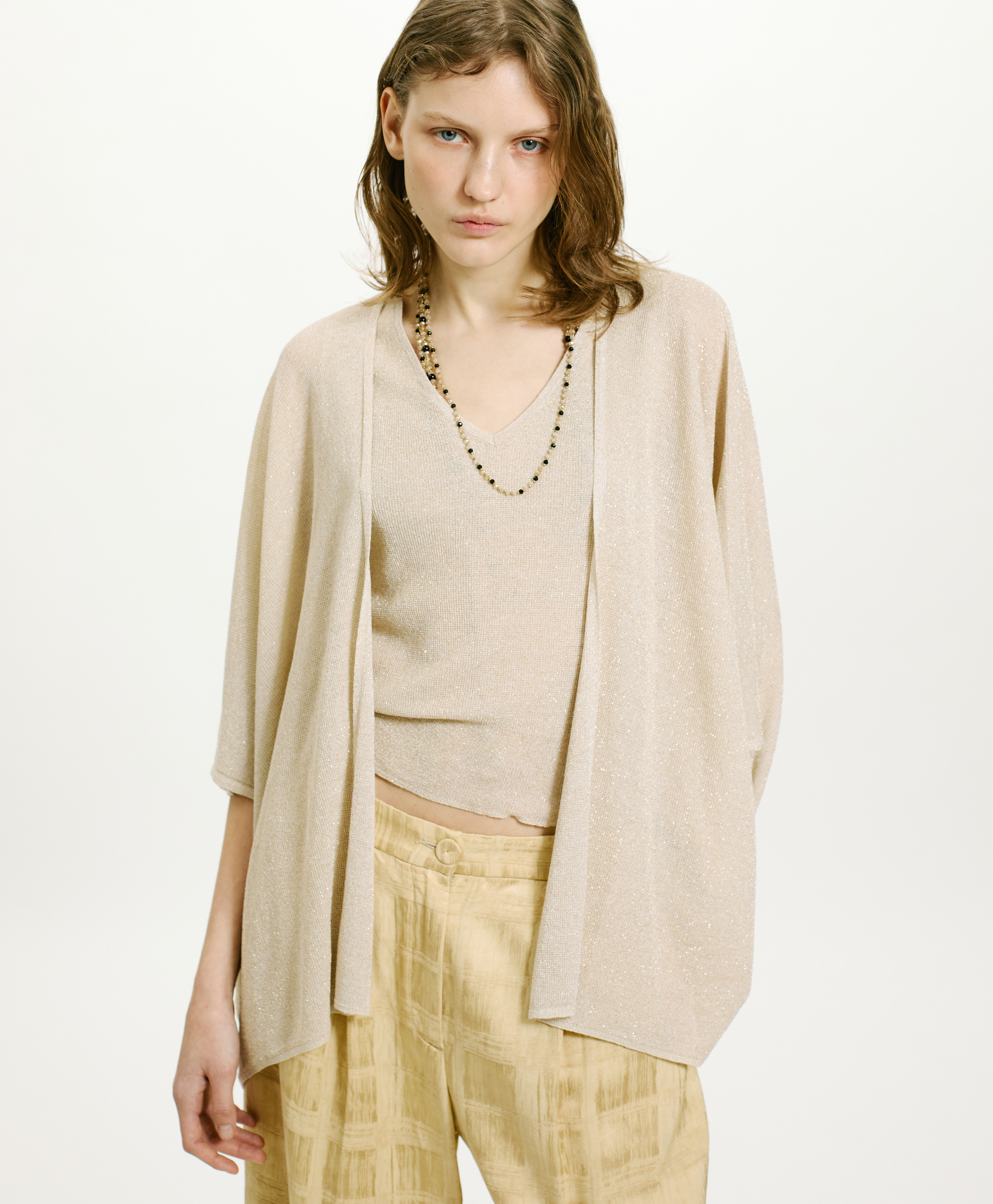 CARDIGAN DIVINA IN VISCOSA E LUREX - BIANCO PLATINO - Momonì
