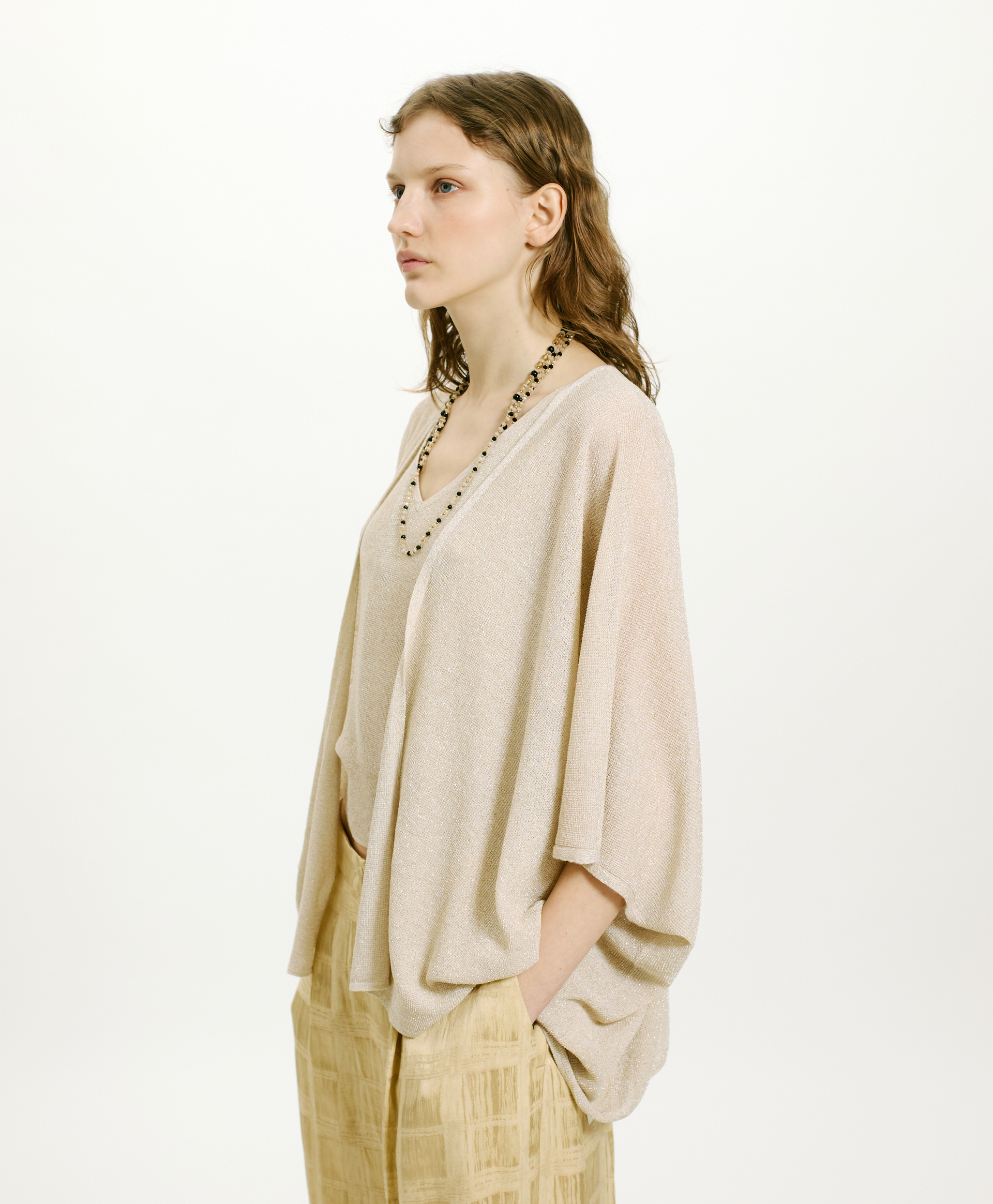CARDIGAN DIVINA IN VISCOSA E LUREX - BIANCO PLATINO - Momonì