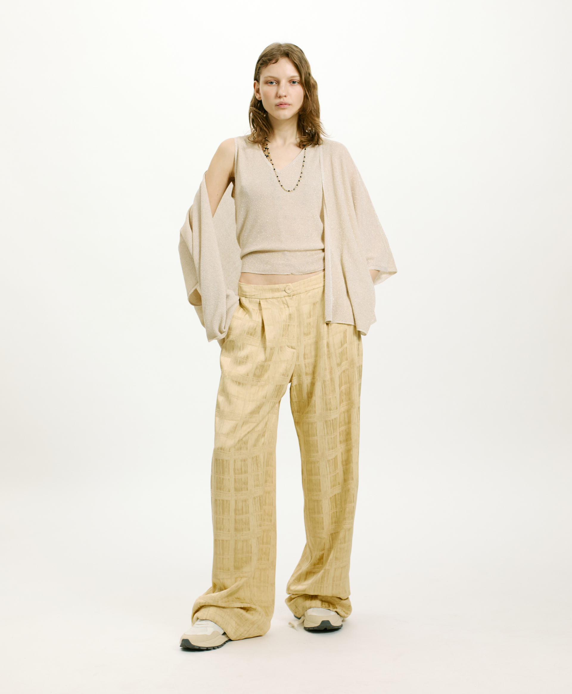 CARDIGAN DIVINA IN VISCOSA E LUREX - BIANCO PLATINO - Momonì