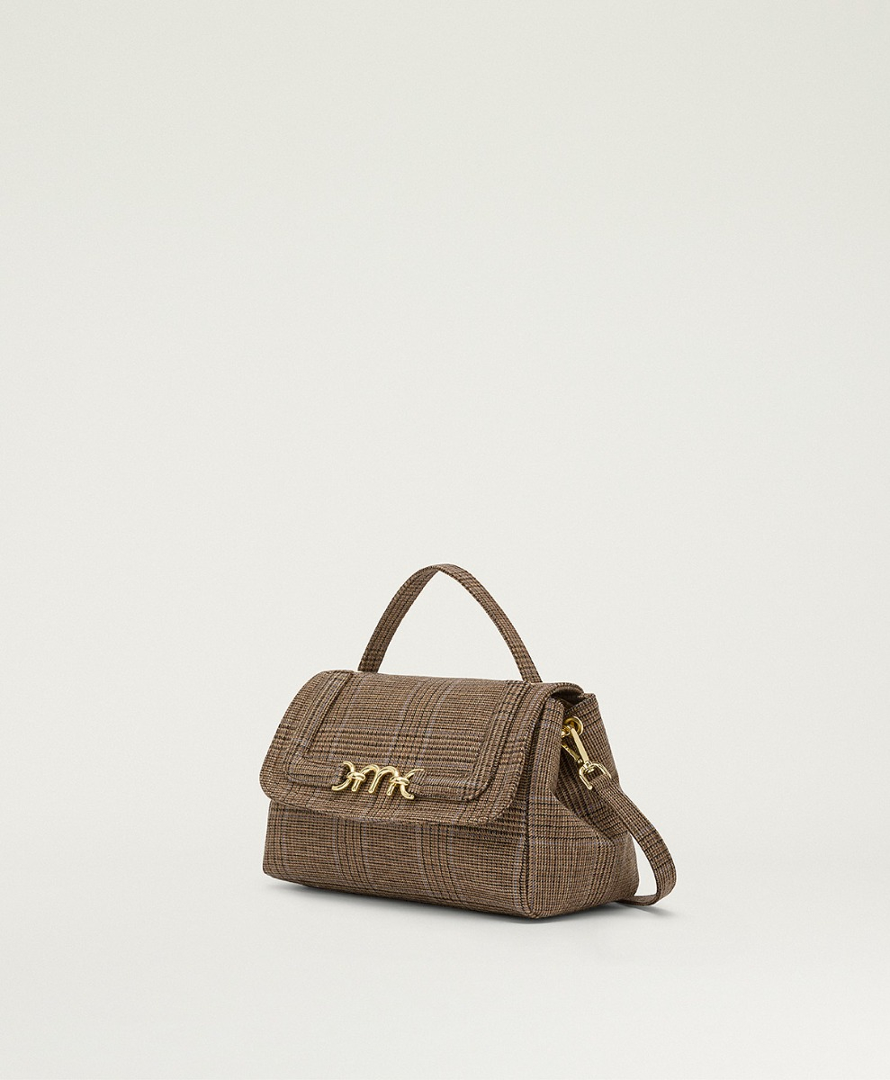 MOMONI PETIT FLORE BAG IN PRINCE OF WALES CHECK WOOL - CARAMEL MULTICOLOR - Momonì