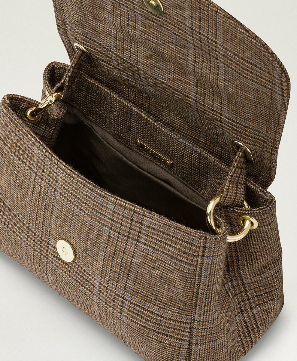 MOMONI PETIT FLORE BAG IN PRINCE OF WALES CHECK WOOL - CARAMEL MULTICOLOR - Momonì