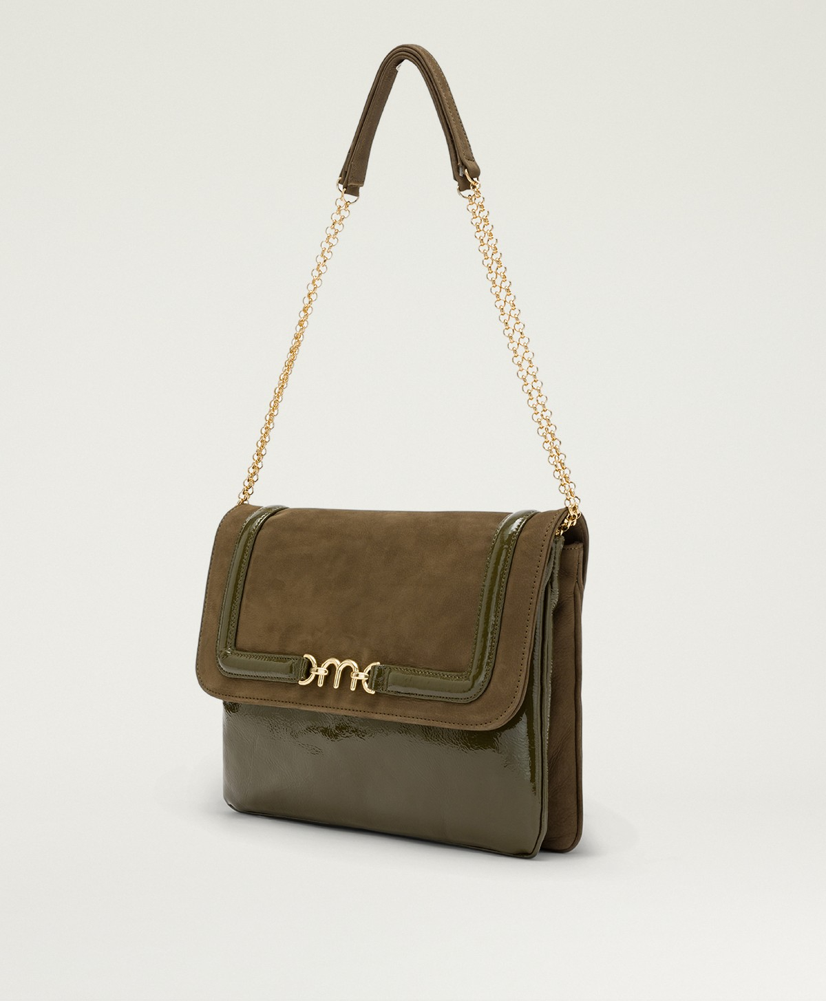 MOMONI CHERIE FLORE BAG IN BI-MATERIAL LEATHER - OLIVE GREEN - Momonì