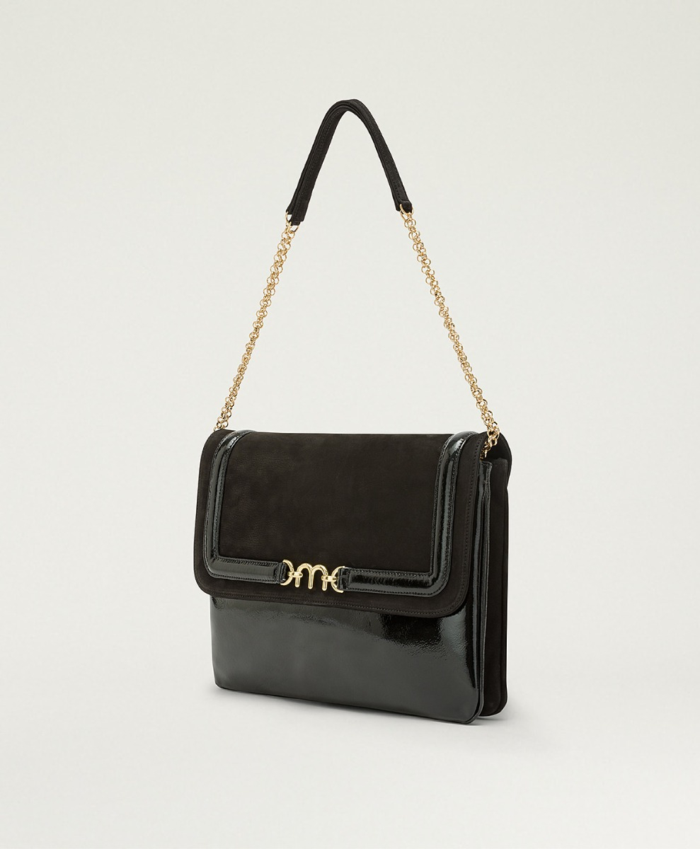 MOMONI CHERIE FLORE BAG IN BI-MATERIAL LEATHER - BLACK - Momonì