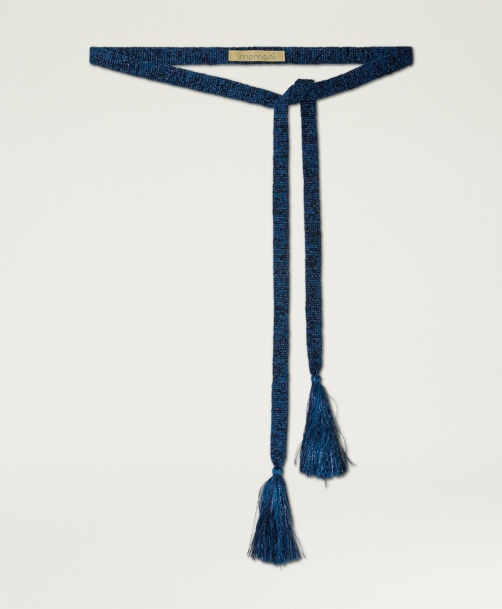 ONTANO BELT IN LUREX WITH FRINGE - BLUE DENIM - Momonì