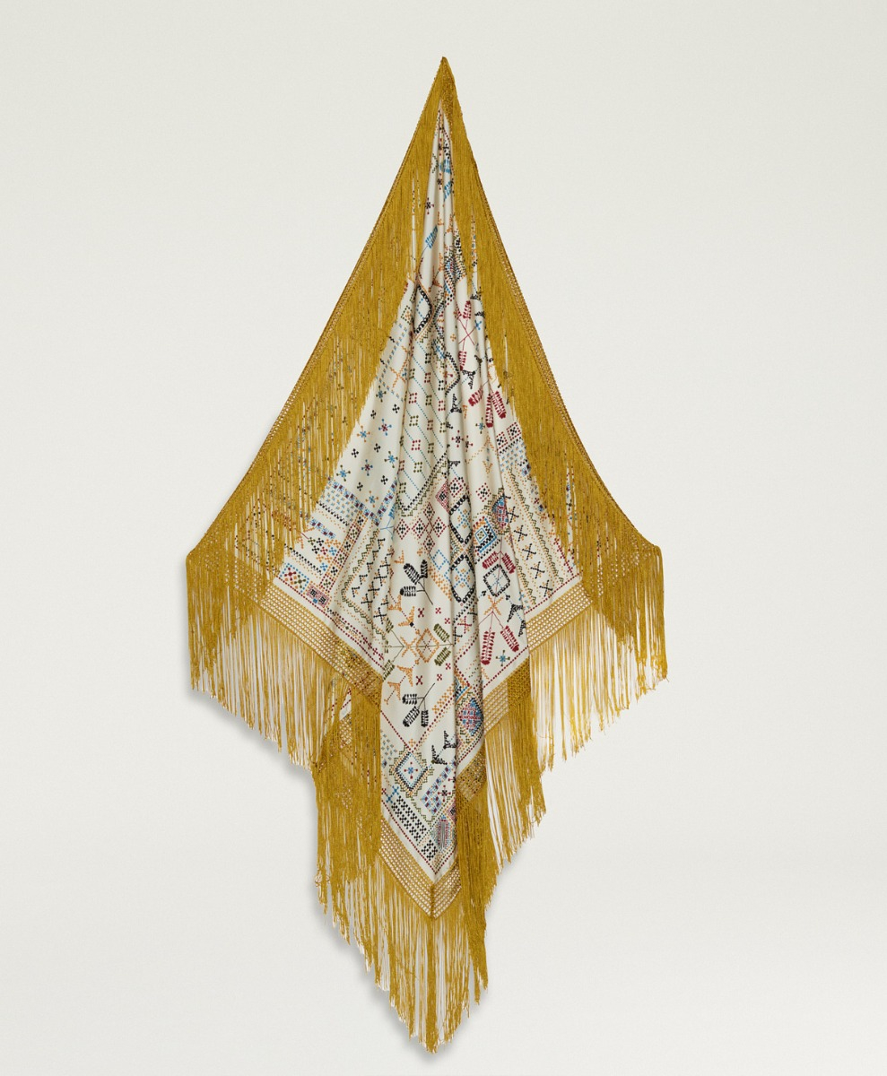 ROSA FOULARD IN SILK TWILL WITH FRINGED - CREAM MULTICOLOR - Momonì