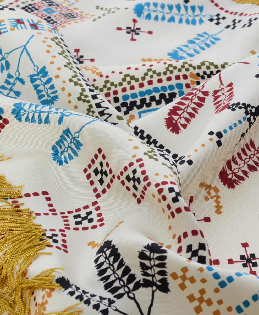 ROSA FOULARD IN SILK TWILL WITH FRINGED - CREAM MULTICOLOR - Momonì