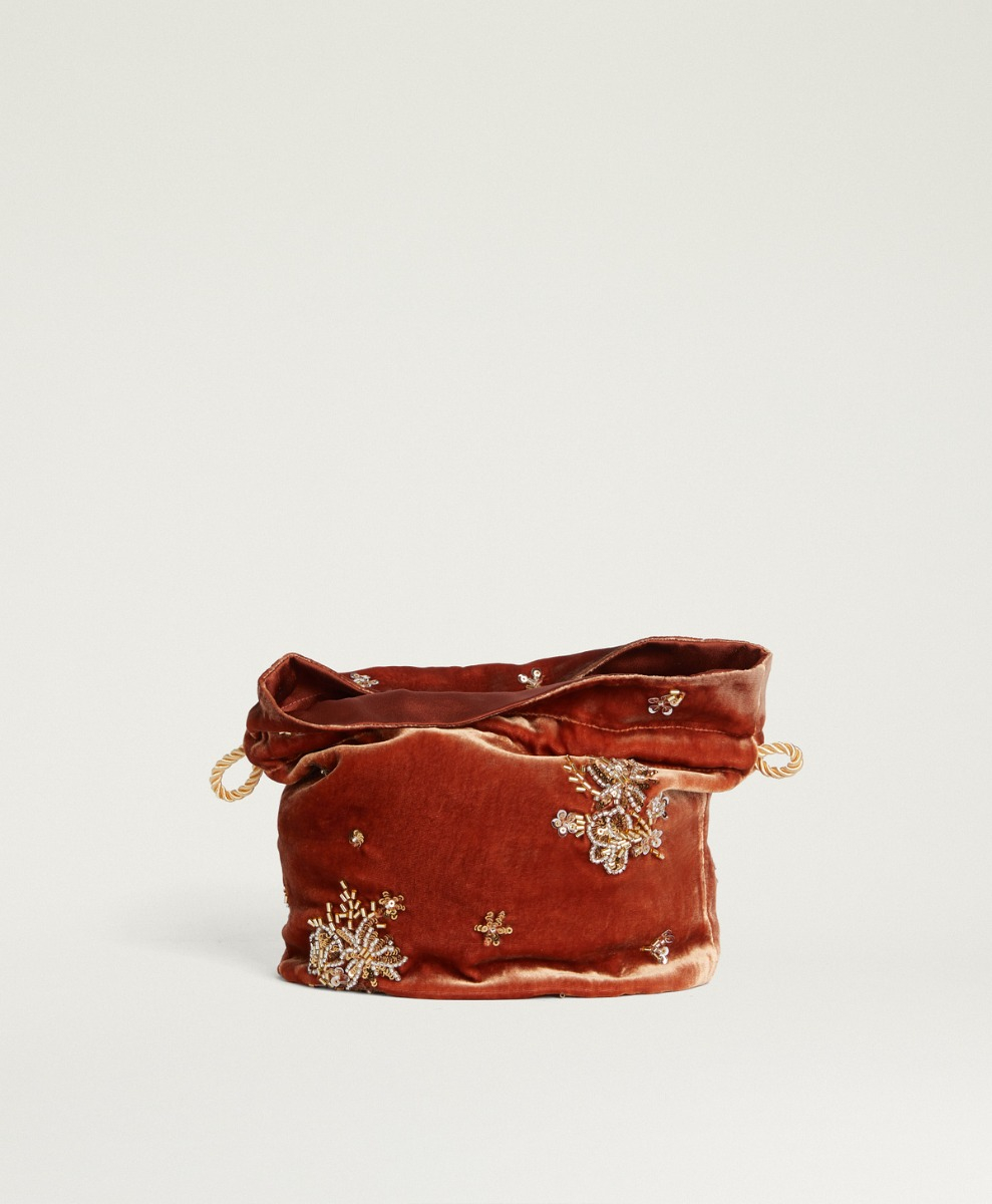 MOMONI NUAGE BAG IN EMBROIDERED VELVET - SALMON PINK - Momonì