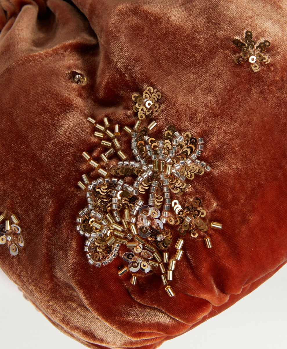 MOMONI NUAGE BAG IN EMBROIDERED VELVET - SALMON PINK - Momonì