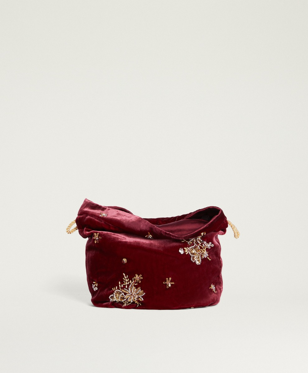 MOMONI NUAGE BAG IN EMBROIDERED VELVET - PRUNE - Momonì