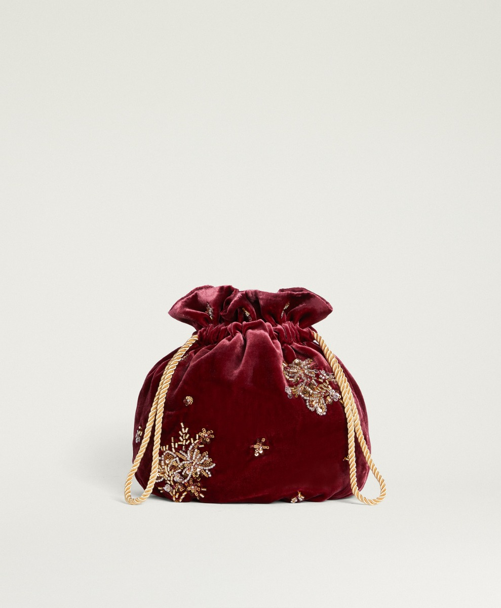 MOMONI NUAGE BAG IN EMBROIDERED VELVET - PRUNE - Shoes and accessories - Momonì