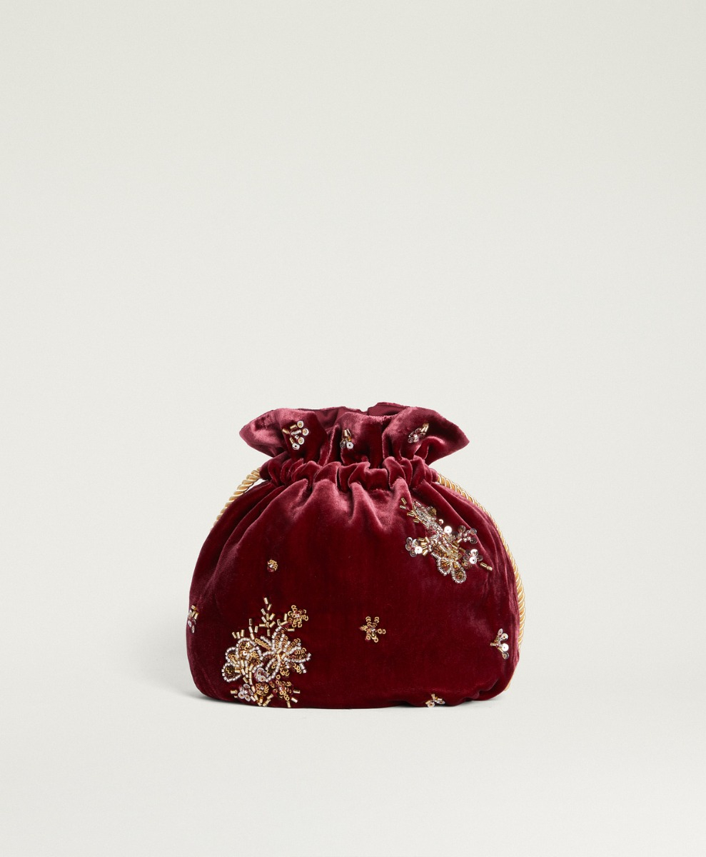 MOMONI NUAGE BAG IN EMBROIDERED VELVET - PRUNE - Momonì