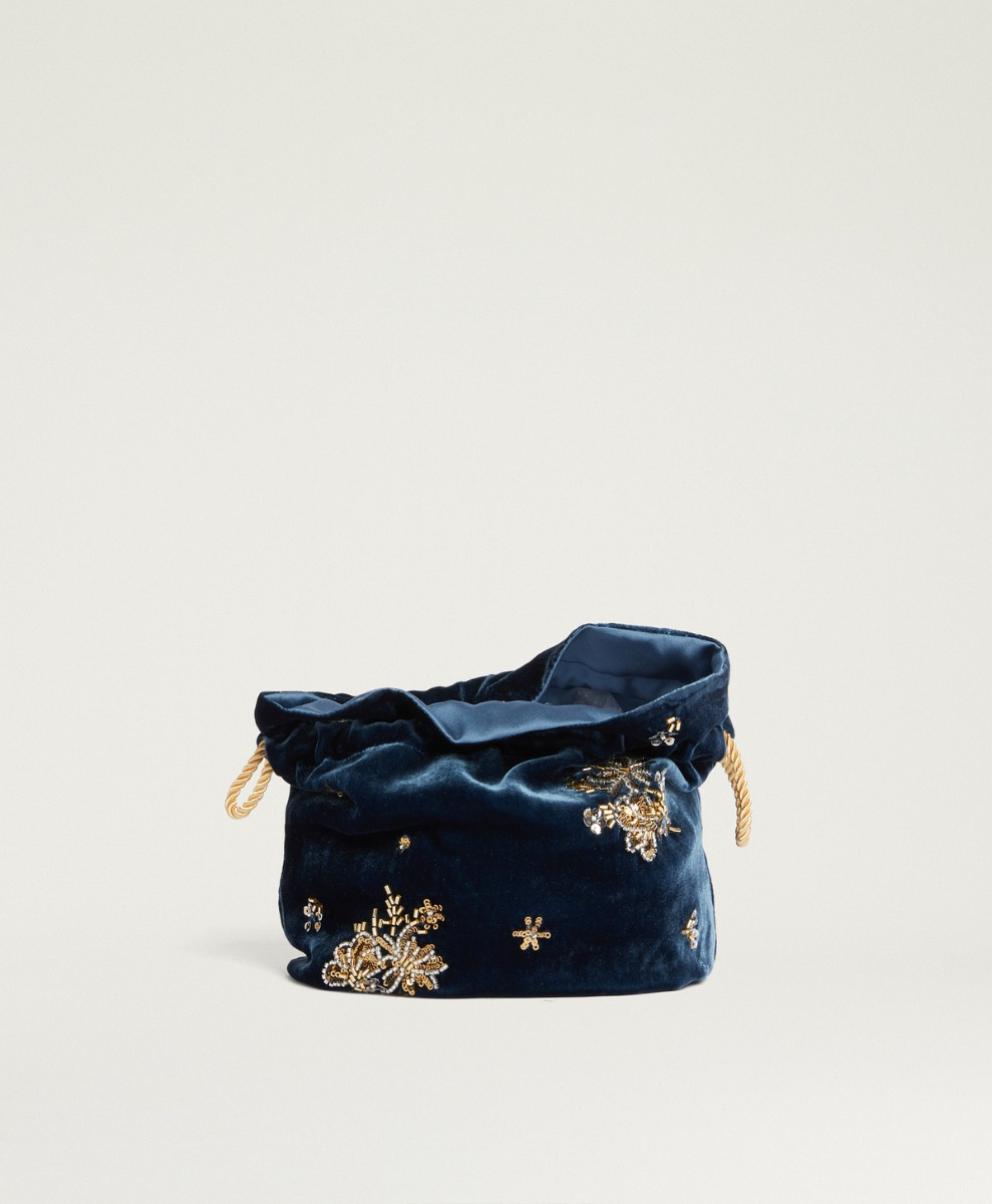 MOMONI NUAGE BAG IN EMBROIDERED VELVET - TEAL - Momonì