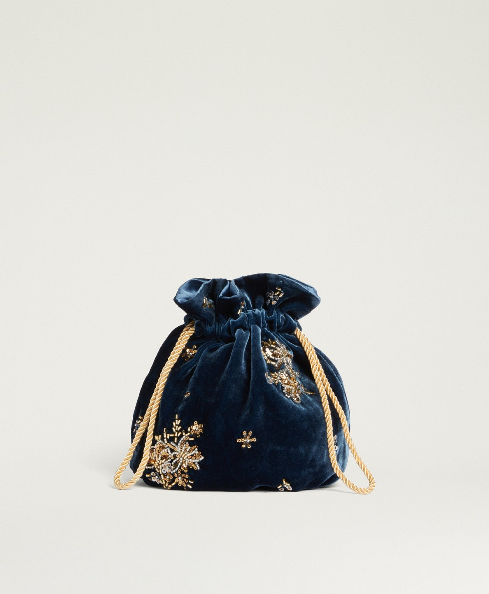 MOMONI NUAGE BAG IN EMBROIDERED VELVET - TEAL - Shoes and accessories - Momonì