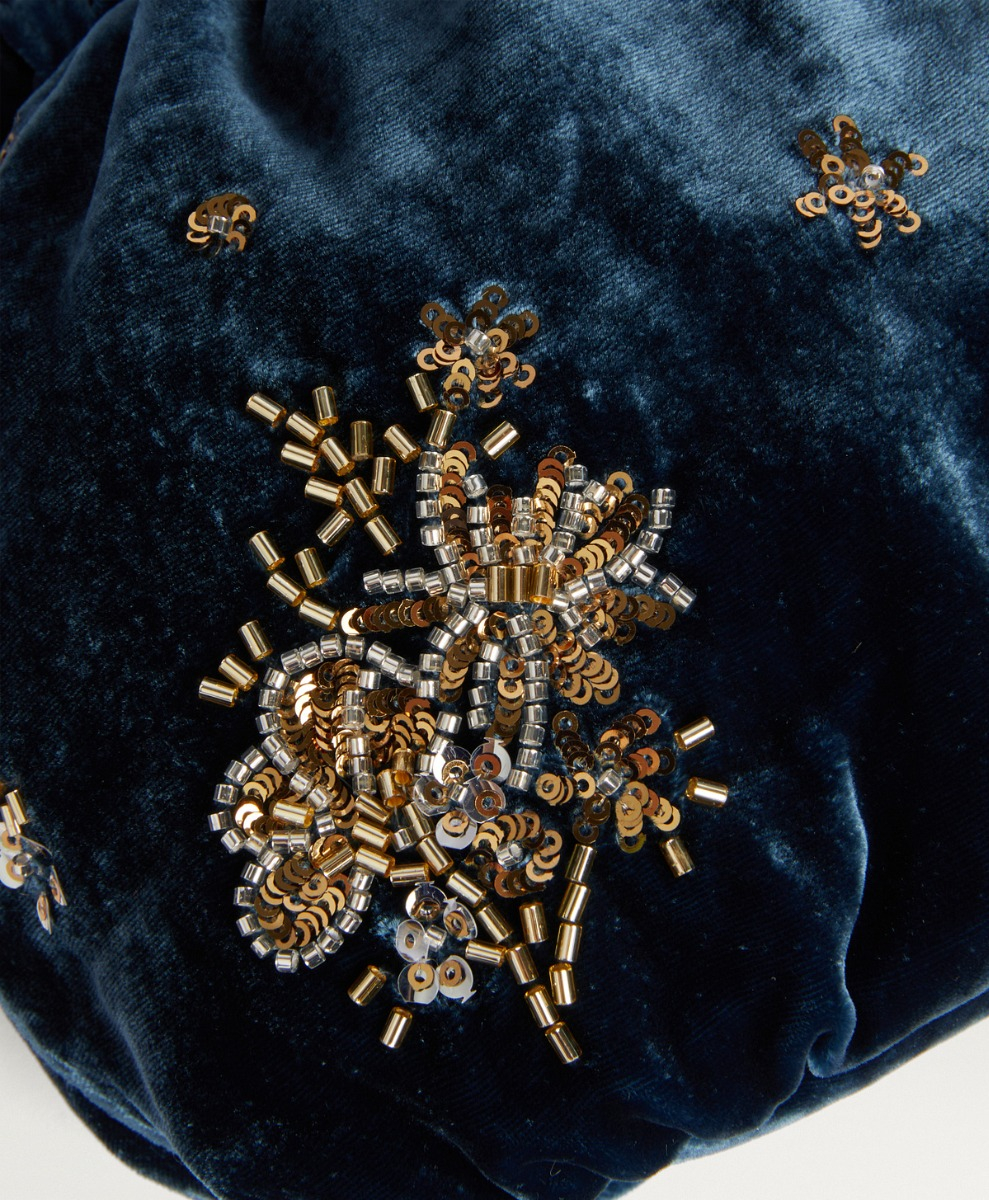 MOMONI NUAGE BAG IN EMBROIDERED VELVET - TEAL - Momonì