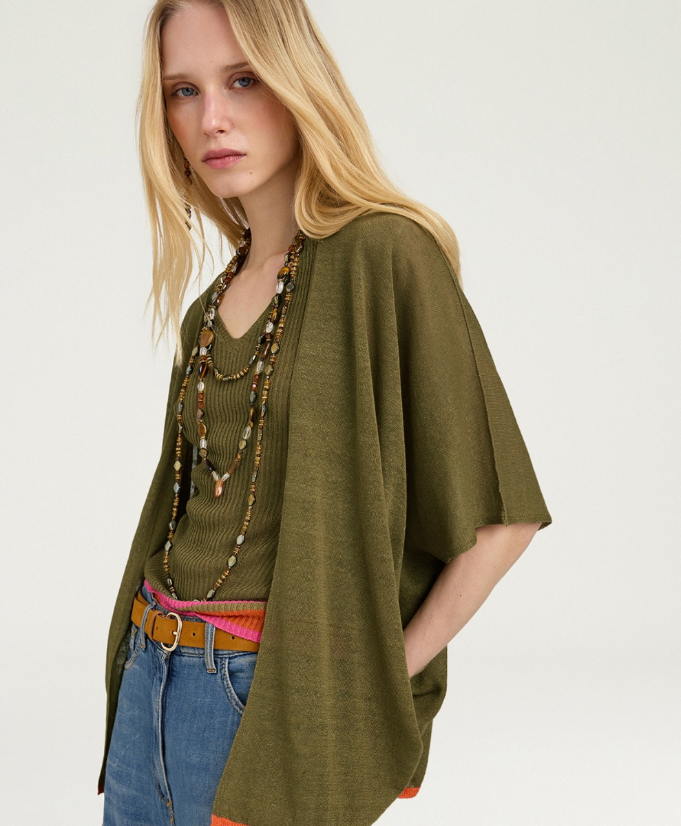 DIVINA CARDIGAN IN LINEN - SAGE GREEN - Clothing - Momonì