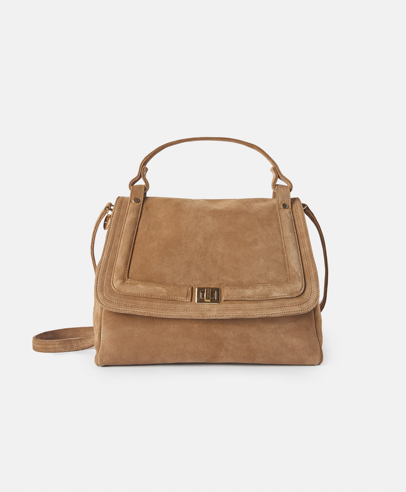 BORSA MOMONÌ FLORE IN PELLE SCAMOSCIATA - GRIGIO POLVERE - Momonì