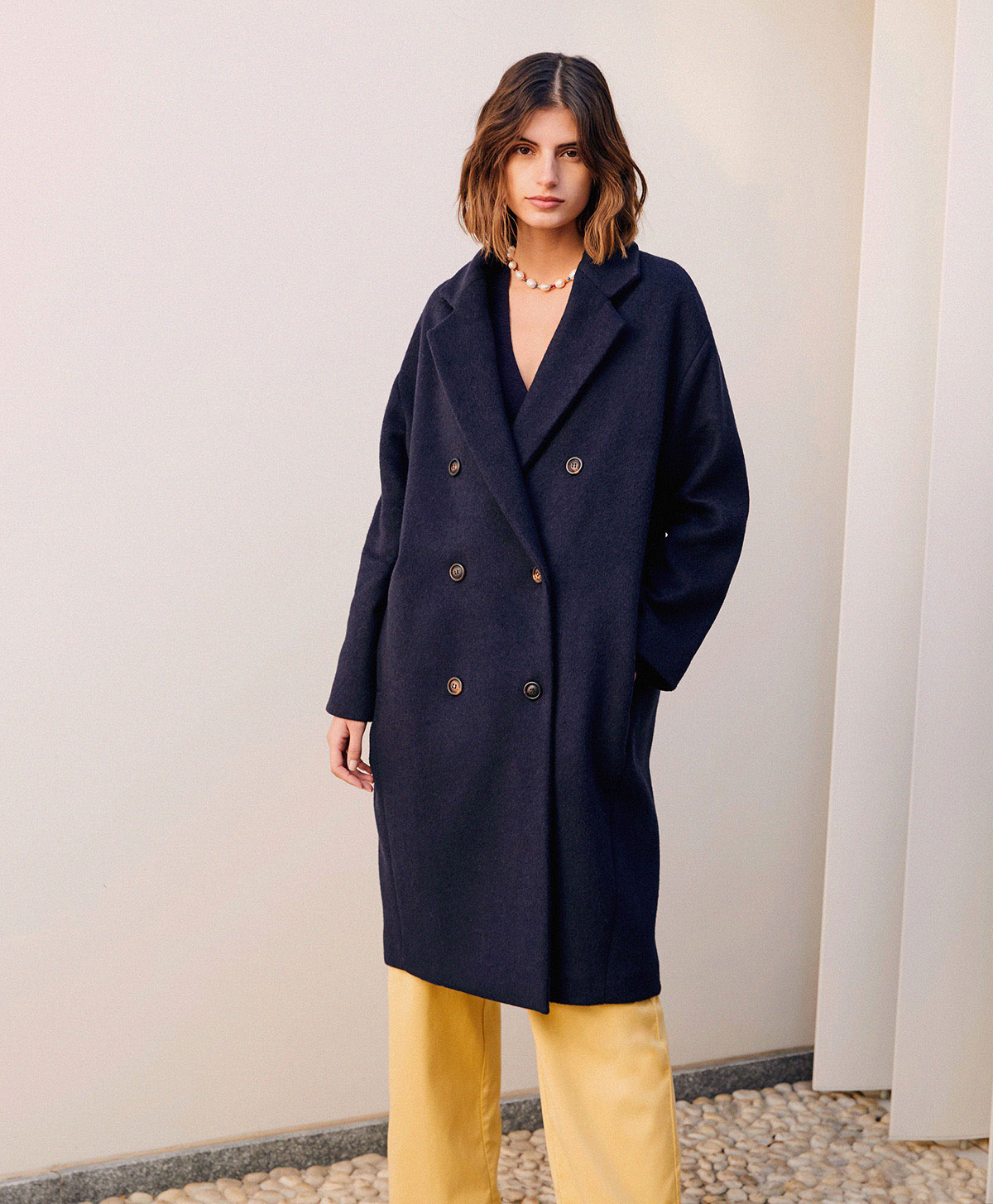 NEVE COAT IN DOUBLE-FACE WOOL CLOTH - BLUE/CAMEL - Momonì