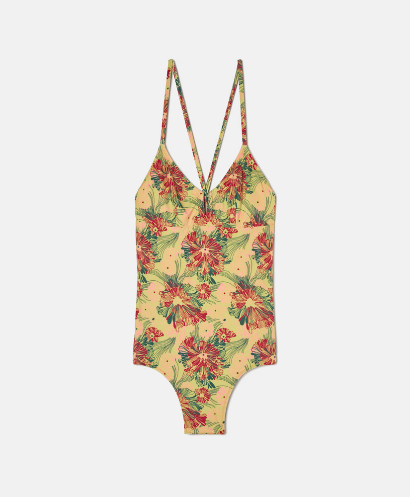 CORAL SPRING ONE PIECE SWIMSUIT IN PRINTED STRETCH FABRIC - LIME/BORDEAUX - Momonì