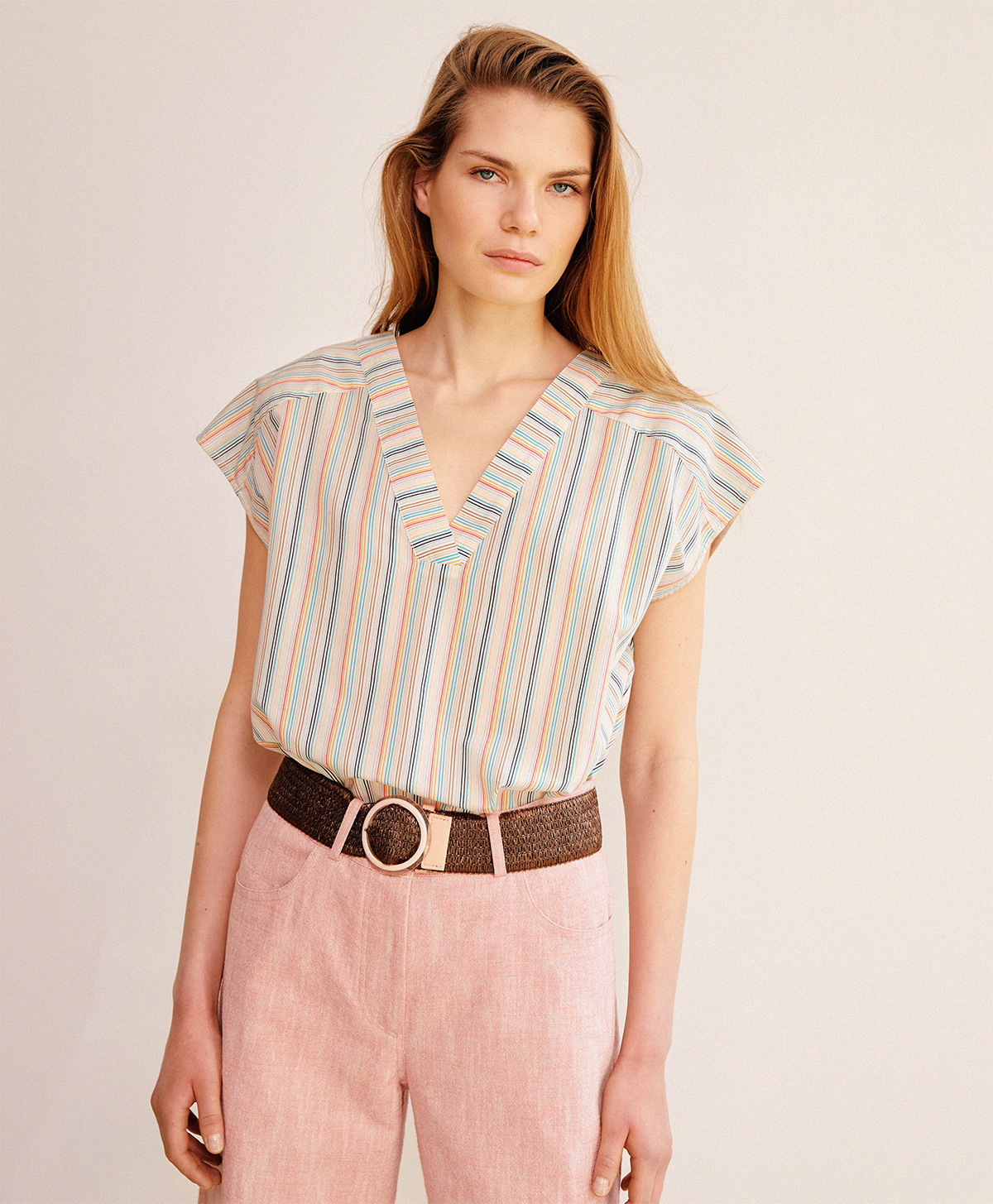 BRIANA BLOUSE IN STRIPED COTTON - MULTICOLOR BLUE - Momonì