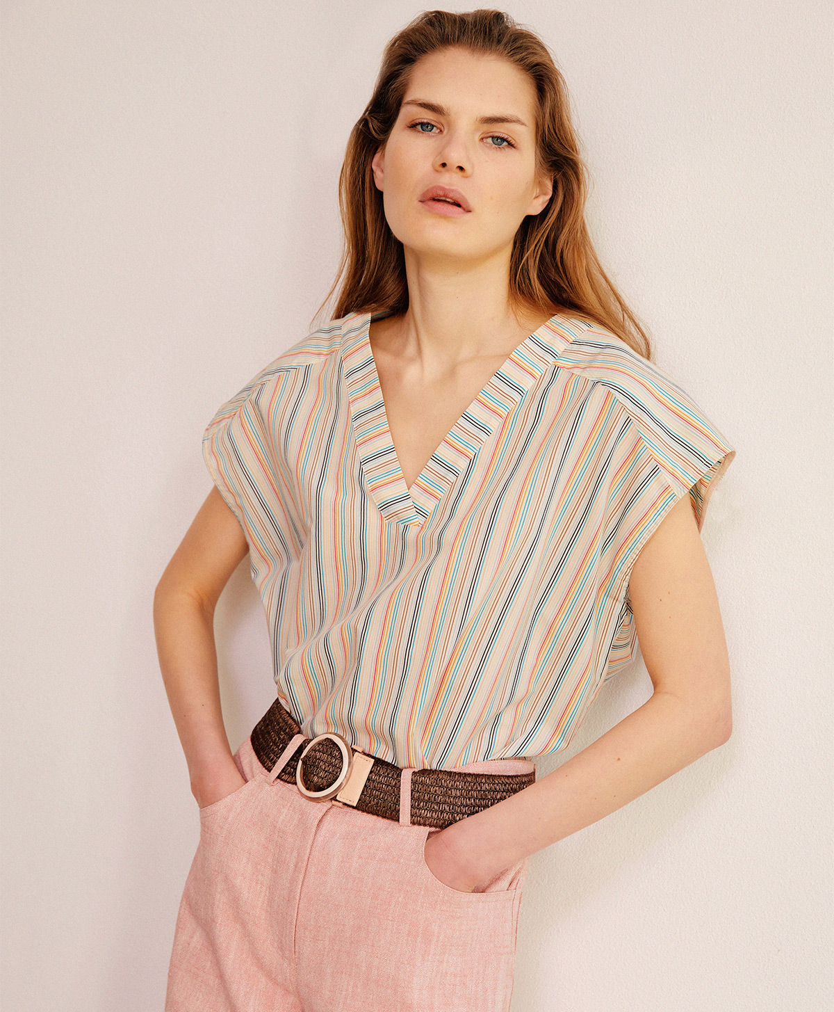 BRIANA BLOUSE IN STRIPED COTTON - MULTICOLOR BLUE - Momonì