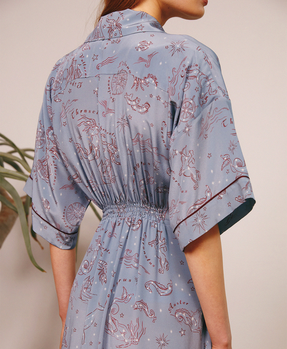 ROBE MARGIE EN CRÊPE DE CHINE DE SOIE IMPRIMÉE -  POUDRE/BORDEAUX - Momonì