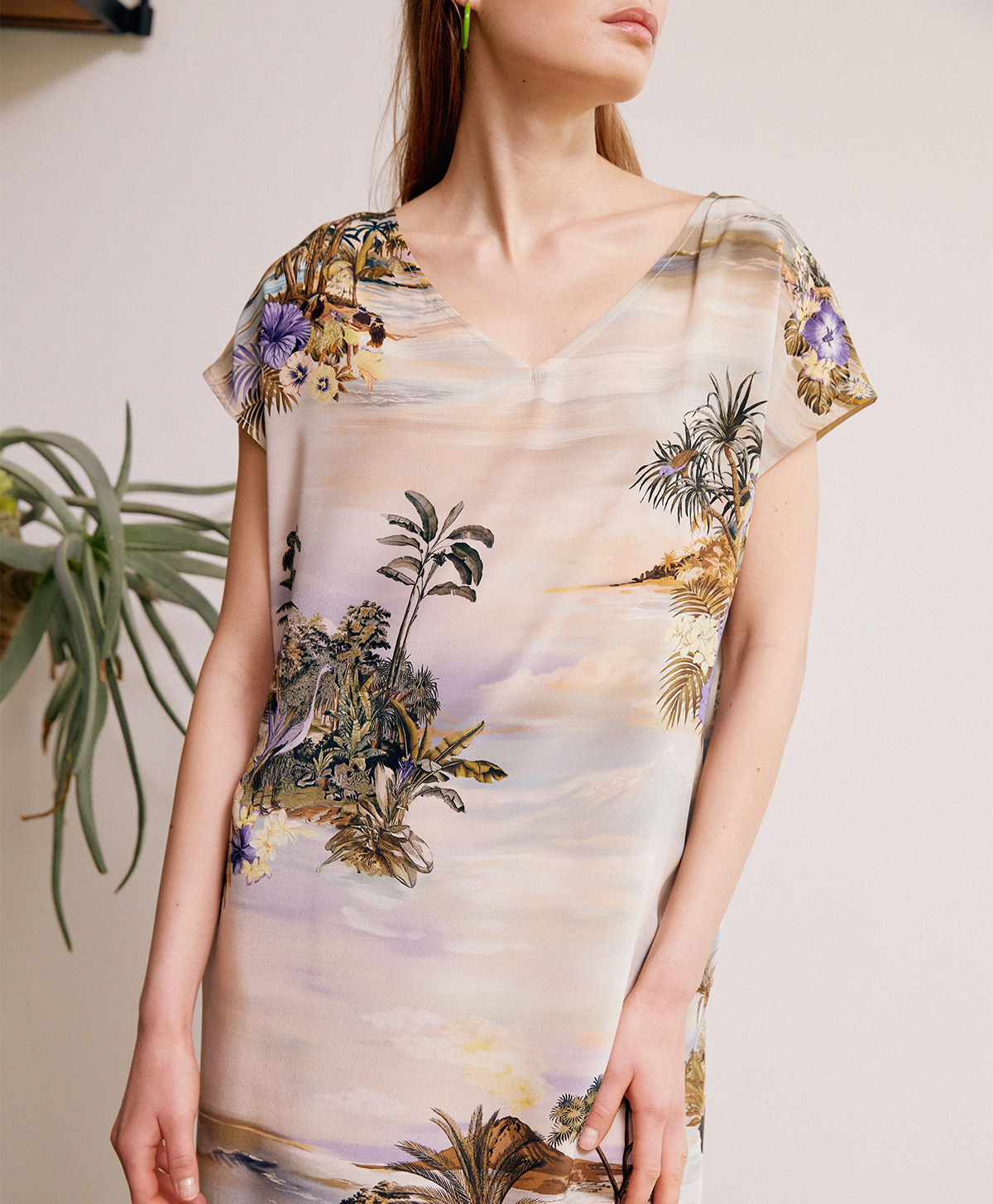 ROXIE DRESS IN PRINTED SILK CRÊPE DE CHINE - LILAC/MULTICOLOR - Momonì