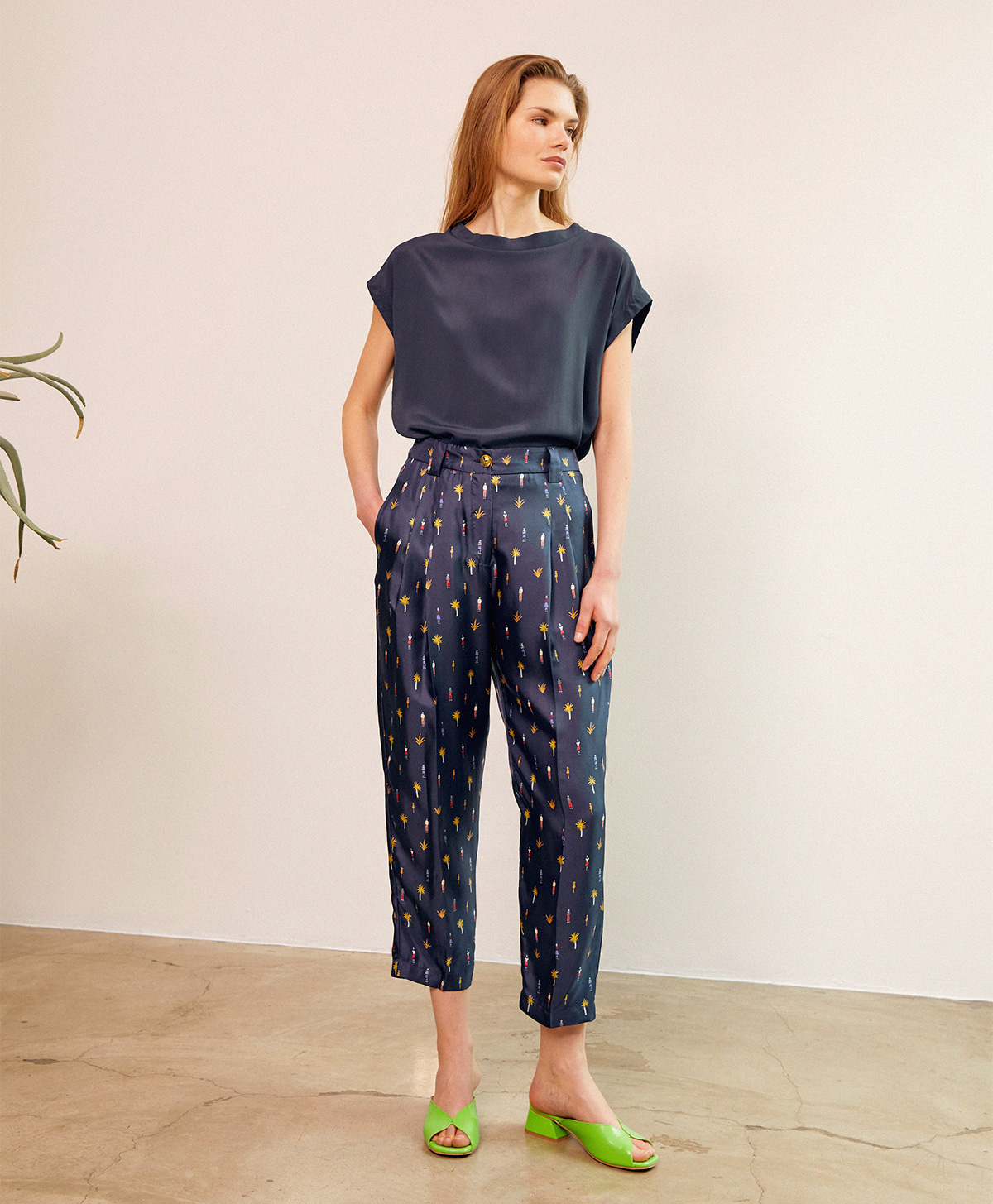 CREPUSCOLO PANTS IN PRINTED SILK TWILL - BLUE/RED - Momonì