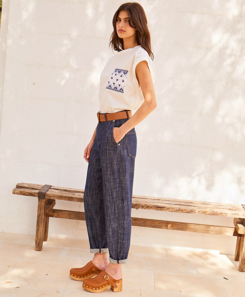 PANTALON JANE EN DENIM  -  BLEU JEANS - Momonì