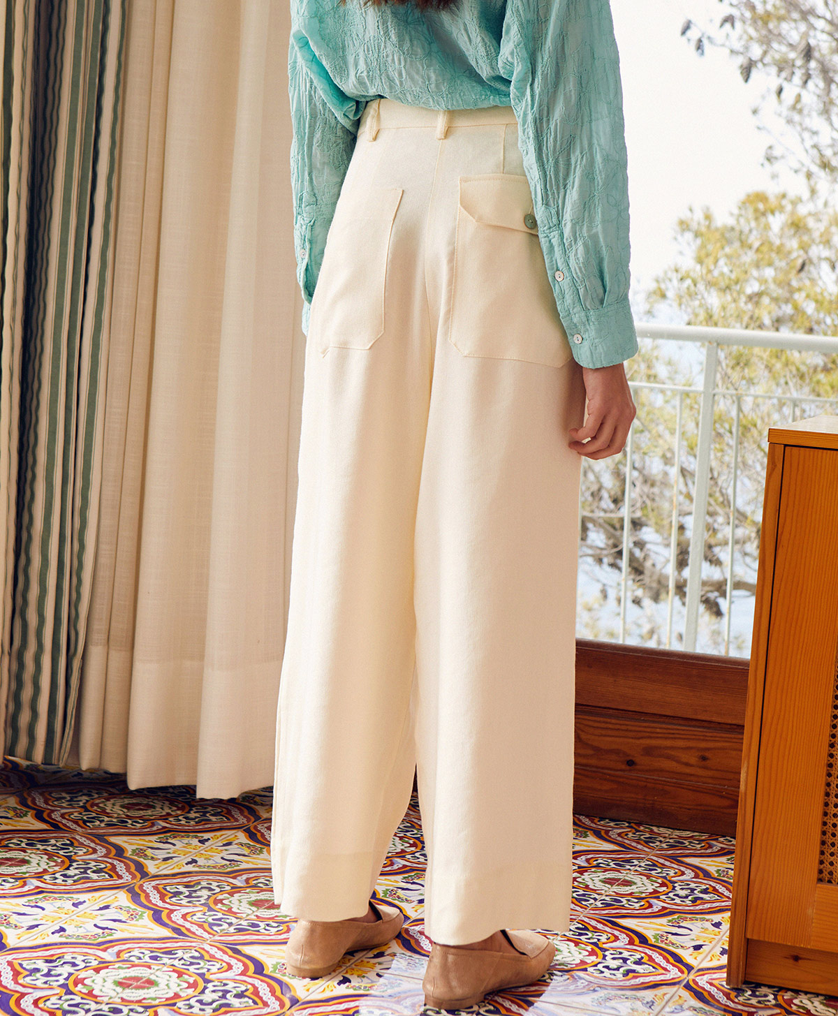 GRECALE PANTS IN ELEGANT VISCOSE/LINEN - CREAM - Momonì