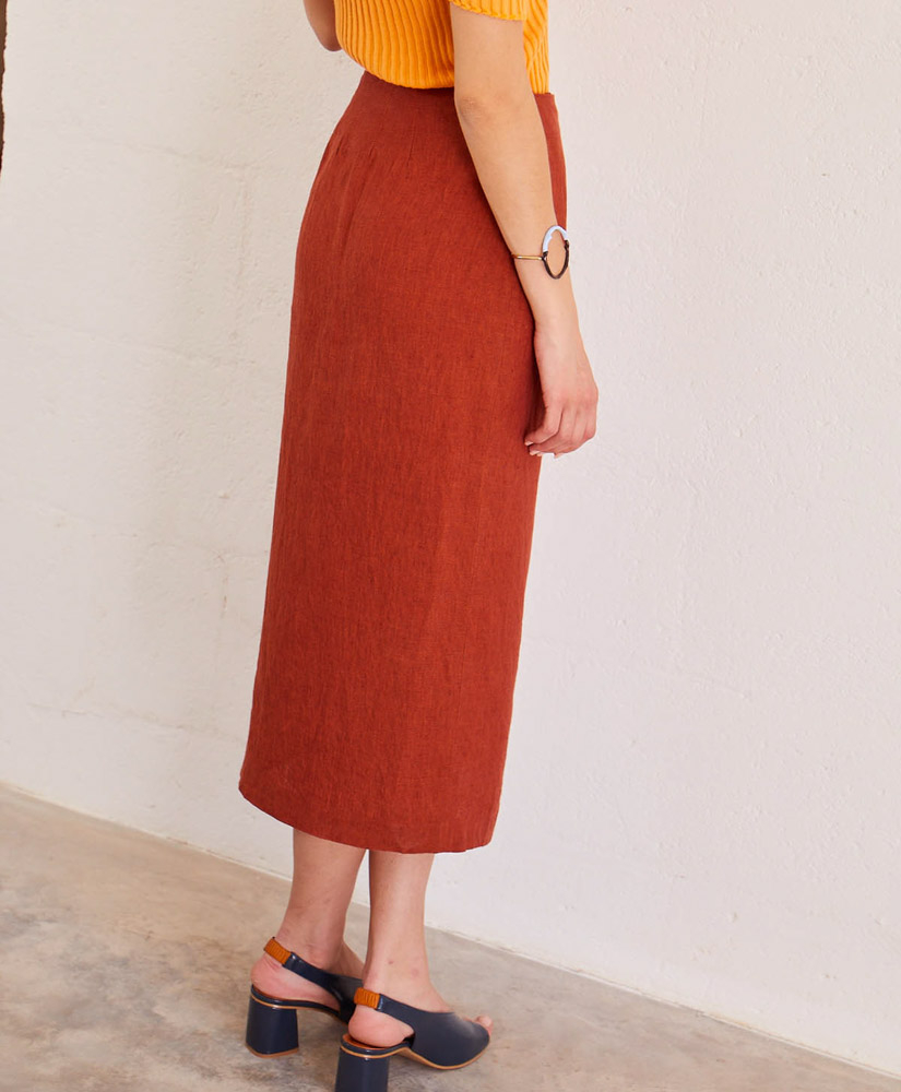 ORCHIDEA SKIRT IN WASHED LINEN - BRICK - Momonì