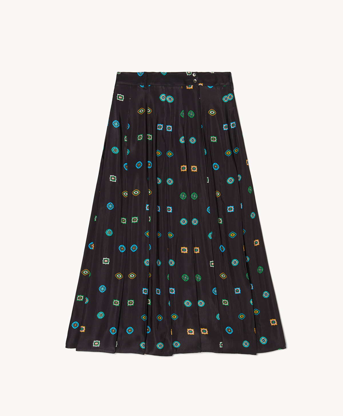 JUPE TIFFIN EN TWILL DE VISCOSE IMPRIMÉE - NOIR MULTICOLORE - Momonì