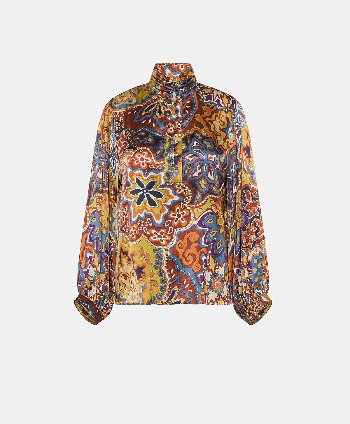 THIERRY BLOUSE IN PRINTED STRETCH SATIN - BROWN/ORANGE - Momonì