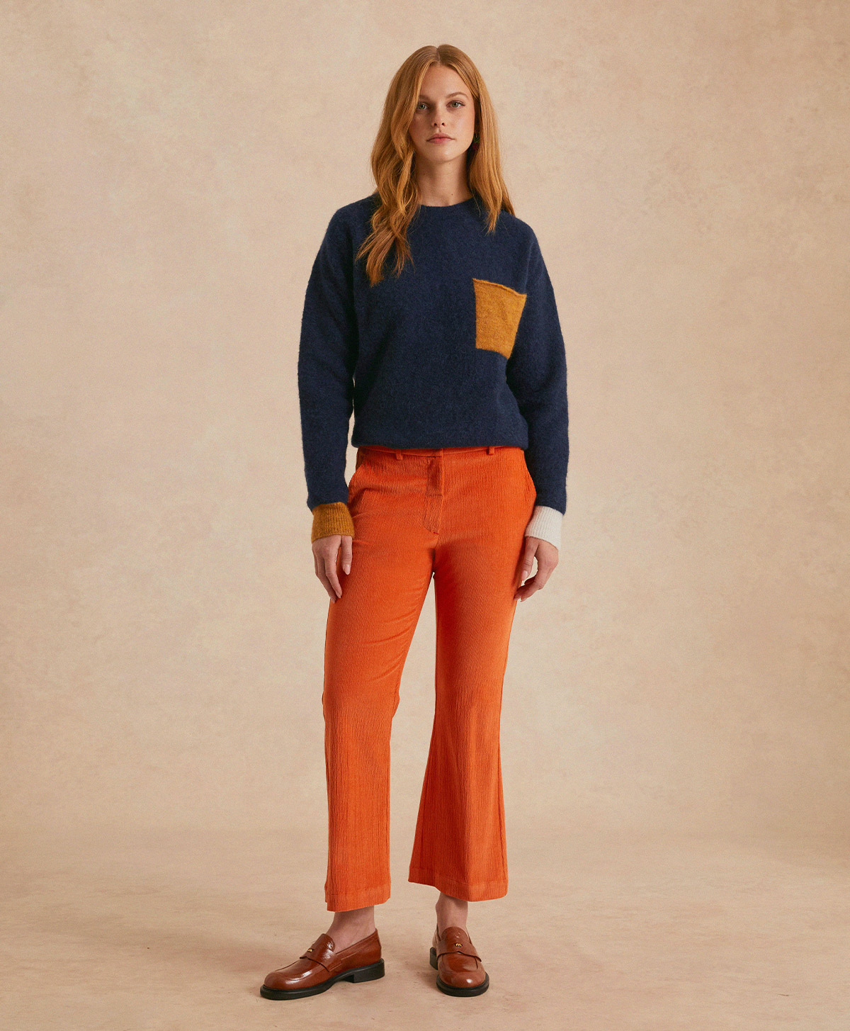 INDRA PANT IN STRETCH RIBBED CO/MO - ORANGE - Momonì