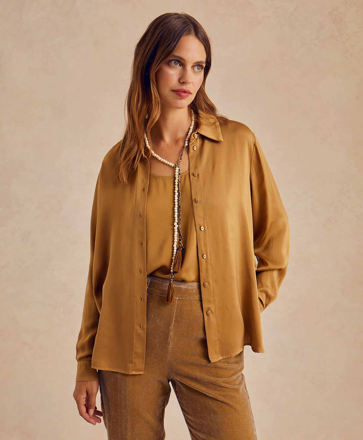 ARLES BIS SHIRT IN SOLID COLOUR SATIN CREPE - GOLD - Momonì