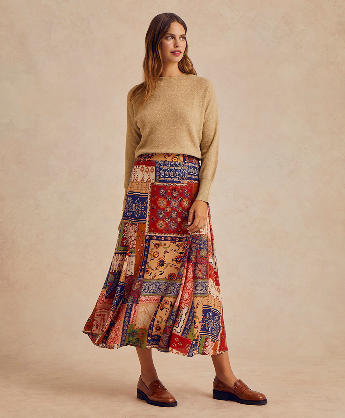 THEO SKIRT IN PRINTED CREPE DE CHINE - MULTICOLOR BLUE - Momonì