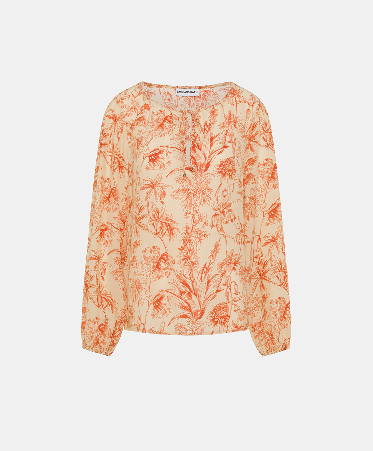 PEONY SAND WASH PRINTED VISCOSE SILK BLOUSE - CREAM/ORANGE - Momonì