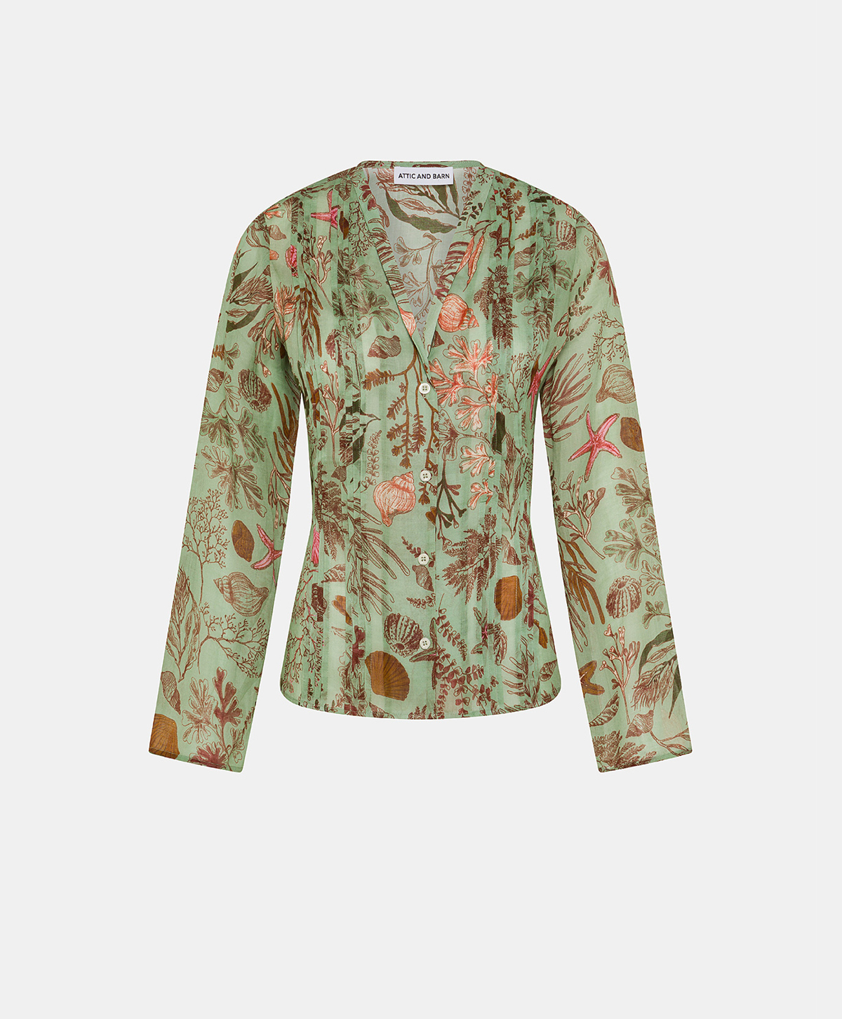 FREESIA PRINTED RAMIE MUSLIN SHIRT - SAGE/BRICK - Momonì