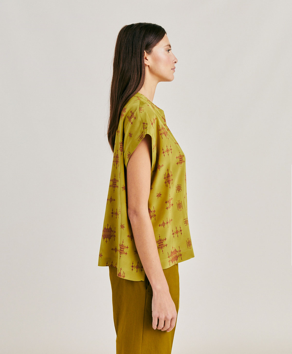 CURACAO BLOUSE IN CREPE DE CHINE  - LIME/WINE - Momonì