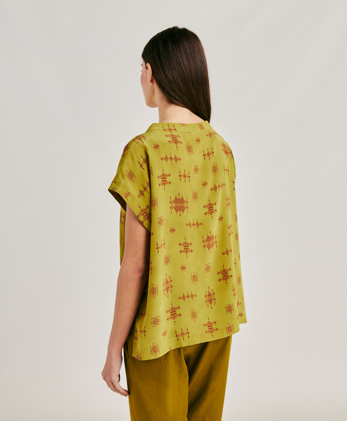 CURACAO BLOUSE IN CREPE DE CHINE  - LIME/WINE - Momonì