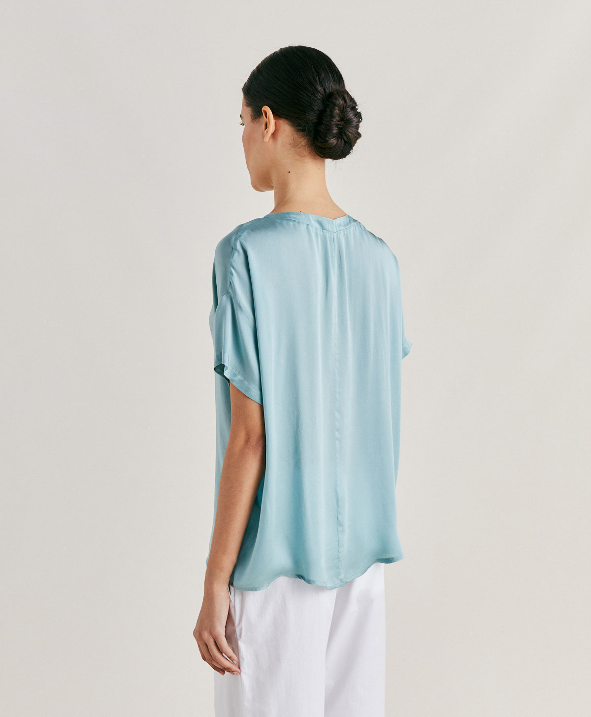 ALONSO BLOUSE IN PLAIN SILK - CERULEAN - Momonì