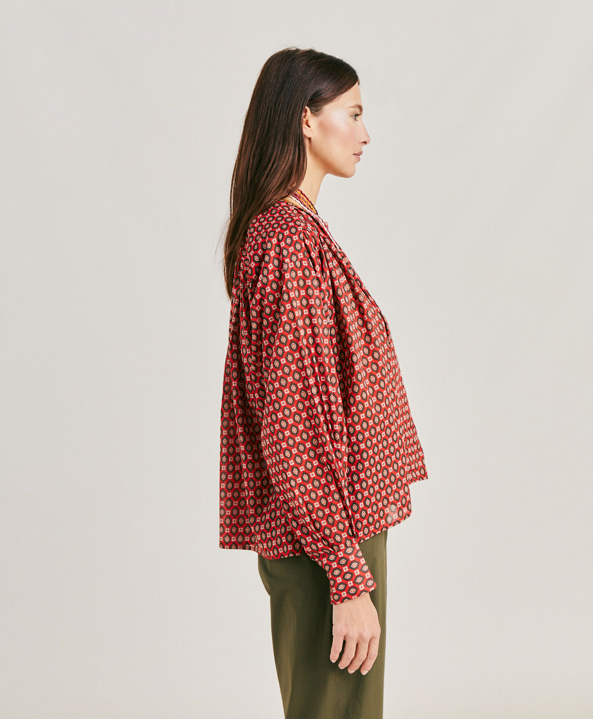 GIPSOFILIA BLOUSE IN PRINTED COTTON VOILE - RED - Momonì