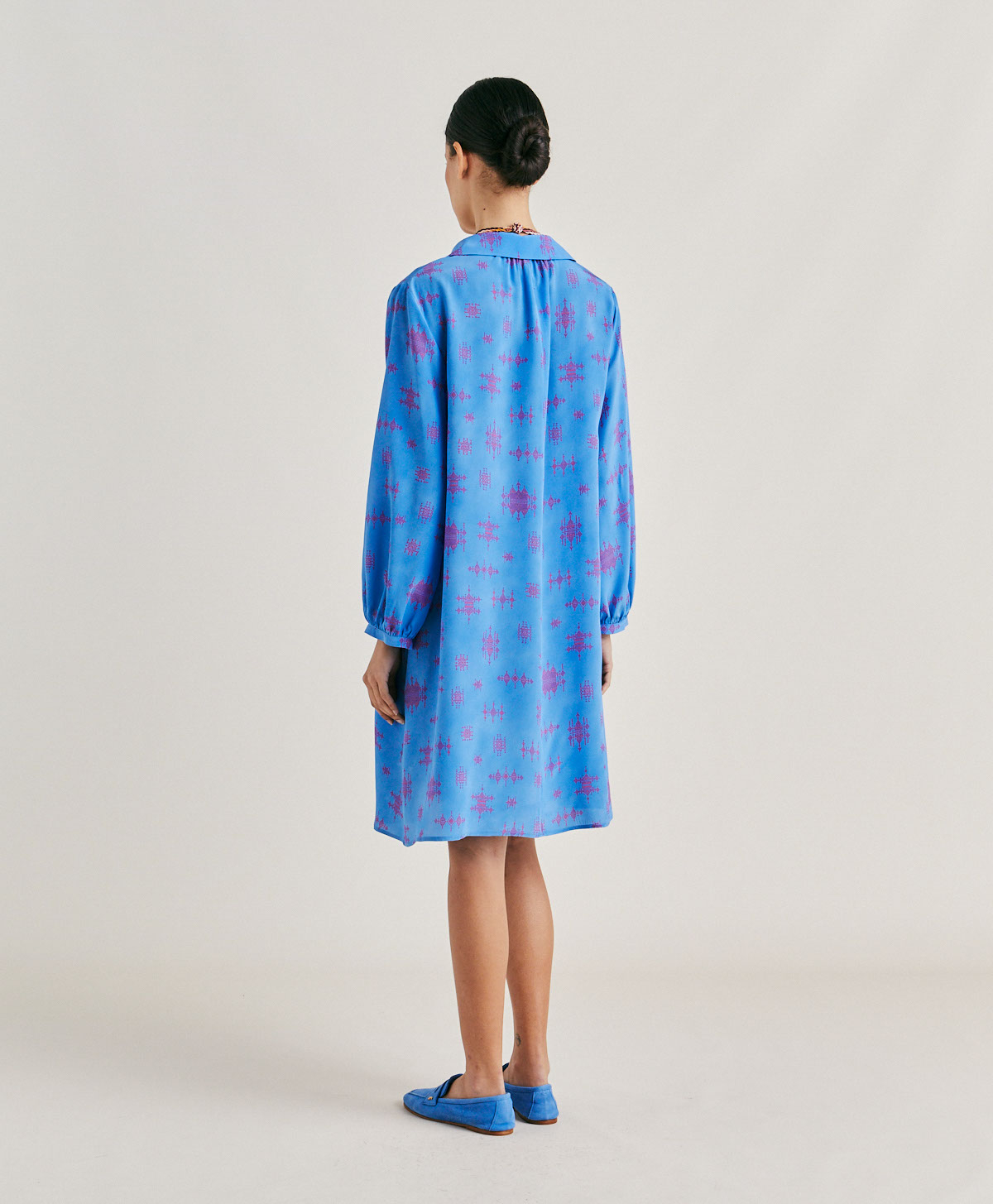 ROBE AMBRA EN CRÊPE DE CHINE - BLEUETTE/FUCHSIA - Momonì