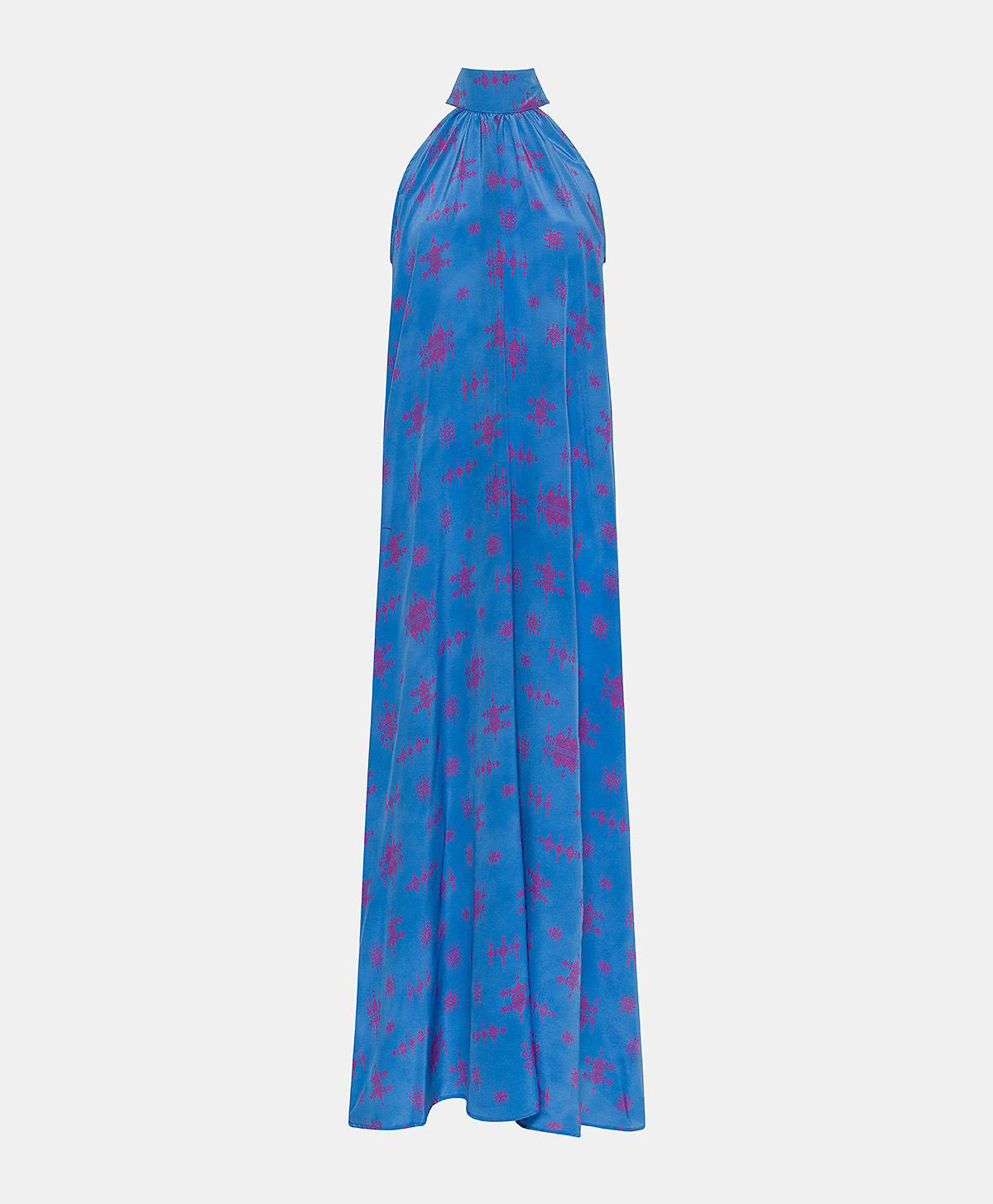 SABINA DRESS IN CREPE DE CHINE  - CORNFLOWER BLUE/FUCHSIA - Momonì