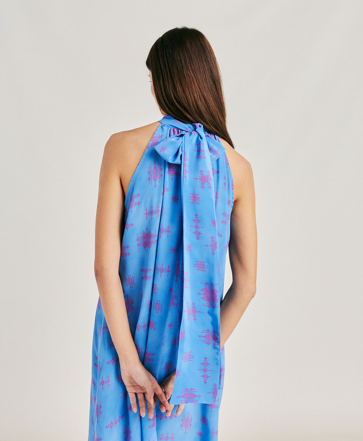 ROBE SABINA EN CRÊPE DE CHINE - BLEUETTE/FUCHSIA - Momonì