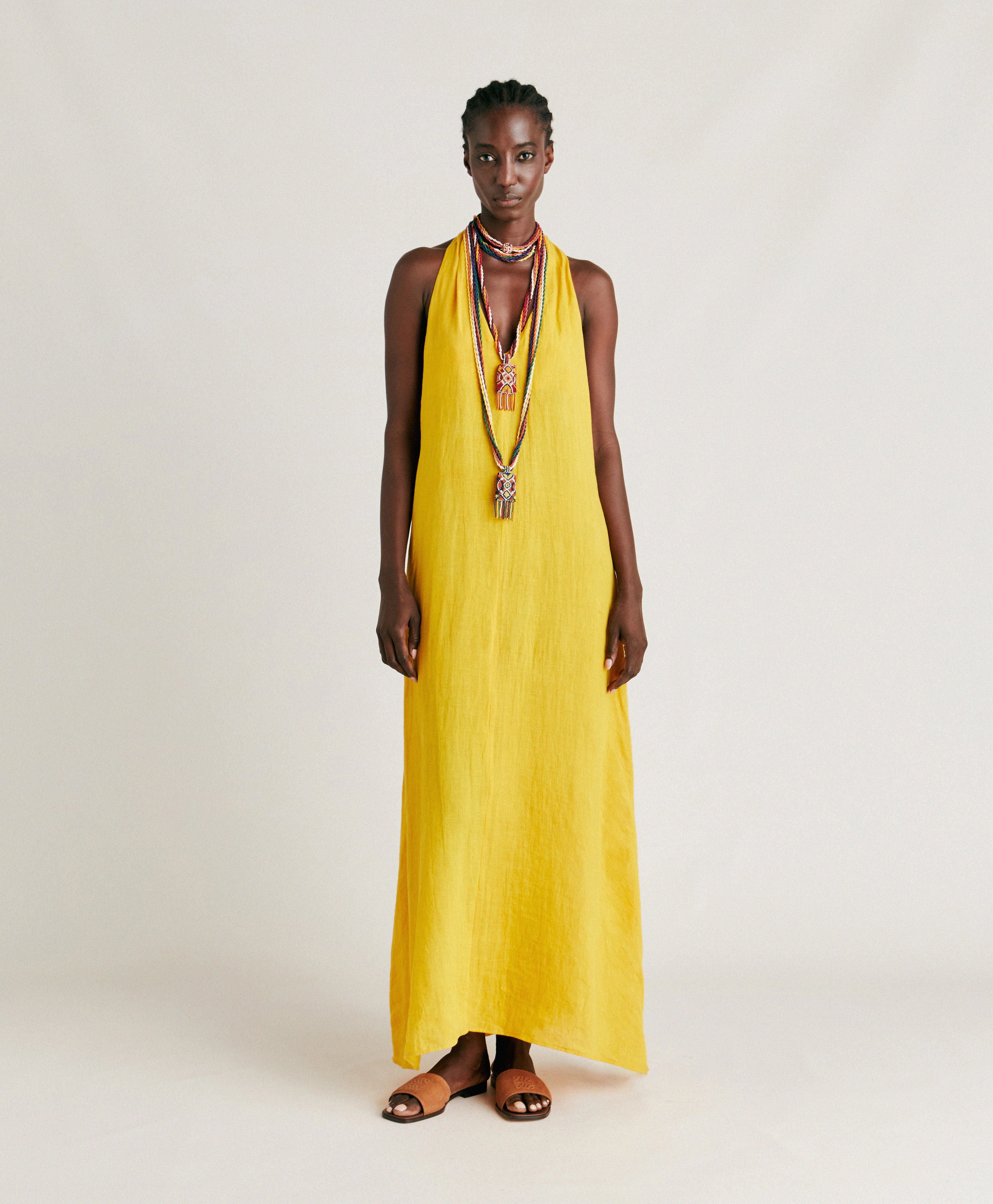 AURORA DRESS IN LINEN - SUNSHINE YELLOW - Momonì